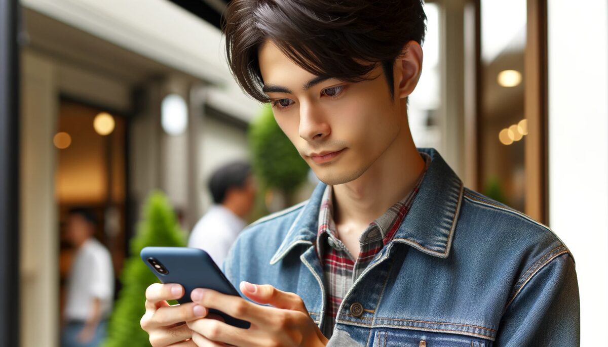 男性がスマホを見ている画像